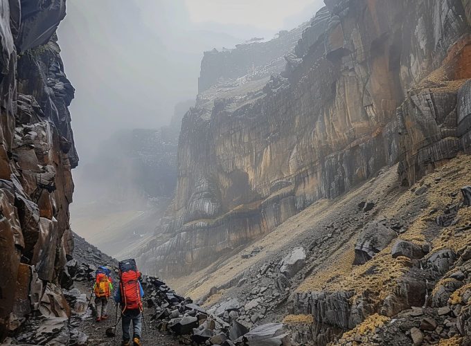 Climber navigating Barranco Wall on the Mount Kilimanjaro Machame Route.