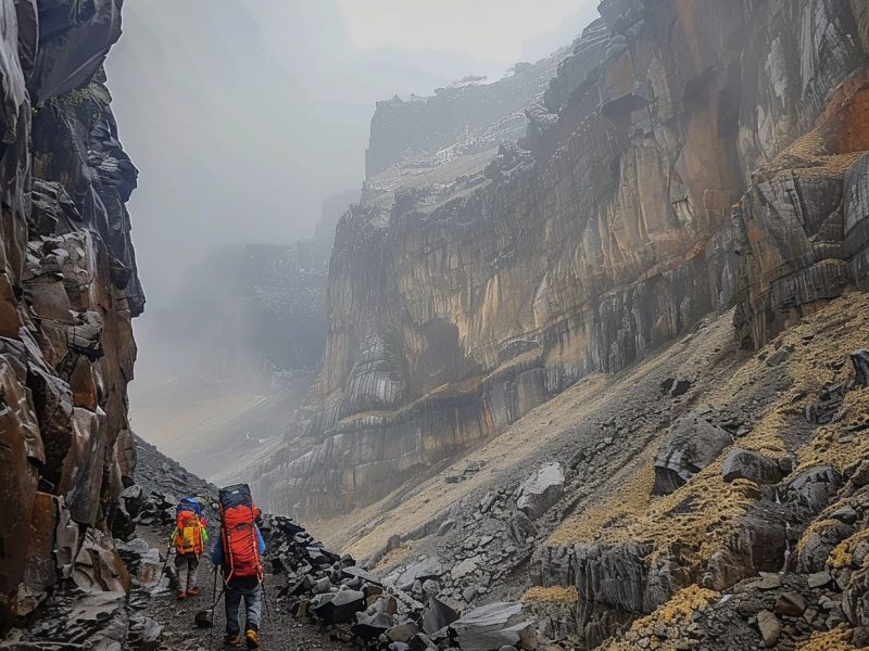Climber navigating Barranco Wall on the Mount Kilimanjaro Machame Route.
