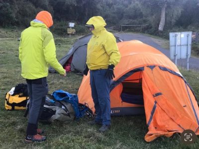 Hikers camping while hiking mount kenya