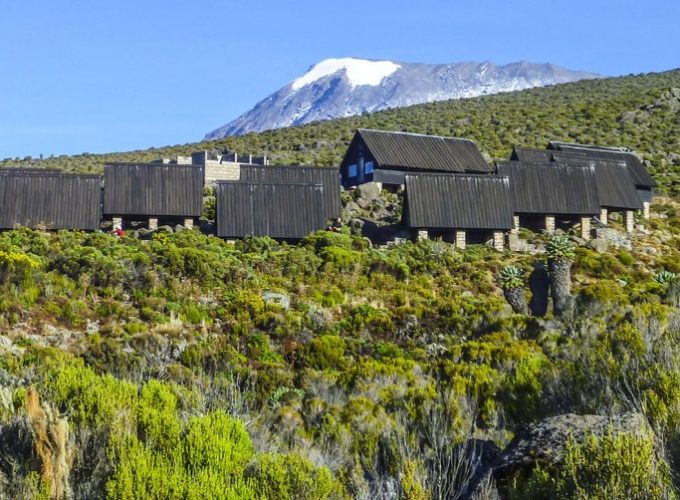Wooden mountain huts on the Marangu Route, providing overnight shelter during the 5-day Kilimanjaro trek.